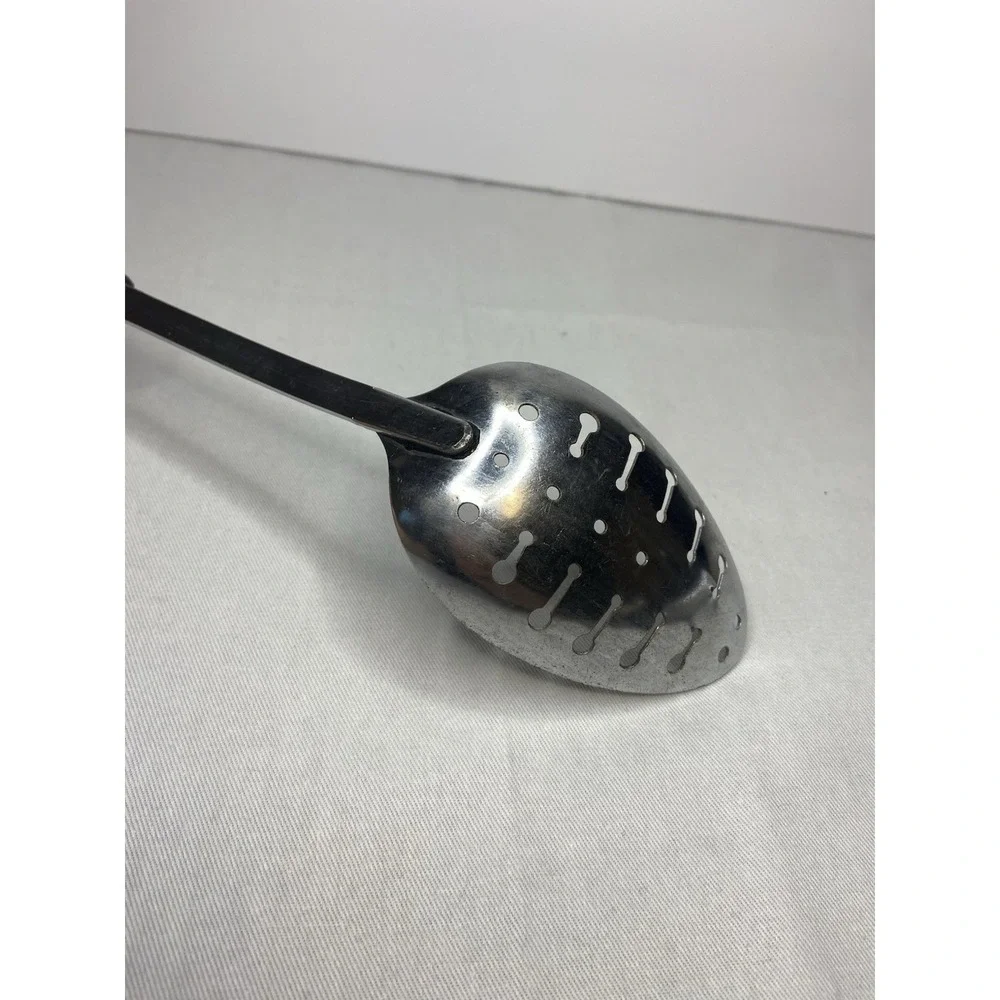 Vintage EKCO Slotted‎ Spoon Chromium Plated Black Handle Made in USA 11 Inch